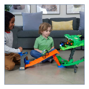 Hot Wheels Monster Trucks Sharks vs Dinos Dragon Destruction Playset & 2 Toy Trucks - Image 2 of 6