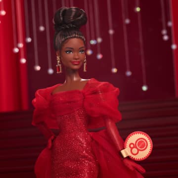 Barbie Signature Collectible Doll For Mattel 80th Anniversary, Glittery Red Tulle Gown, Brunette - Image 2 of 6
