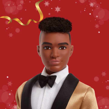 Barbie Signature 2025 Holiday Dark Brown Hair Ken Collectible Fashion Doll Wearing Full Suit With Golden Jacket - Image 2 of 6