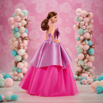Barbie-Poupée Barbie Joyeux Anniversaire-en Robe Rose Satinée - Imagen 5 de 6