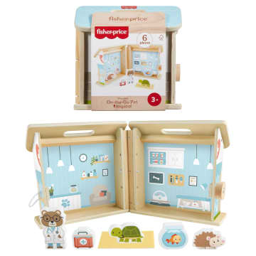 Fisher-Price Wooden On-The-Go Pet Animal Hospital With 6 Play Pieces For Preschool Kids - Image 1 of 6