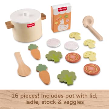 Fisher-Price Tiny Garden Wooden Veggie Soup Pretend Kitchen Play Set For Kids, 16 Wood Pieces - Imagem 5 de 6