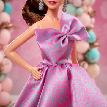Barbie-Poupée Barbie Joyeux Anniversaire-en Robe Rose Satinée - Imagen 4 de 6