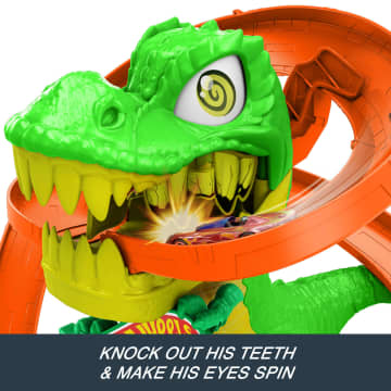 Hot Wheels City T-Rex Blaze Battle Playset & 1:64 Scale Die-Cast Car, Dinosaur Nemesis - Imagem 4 de 6