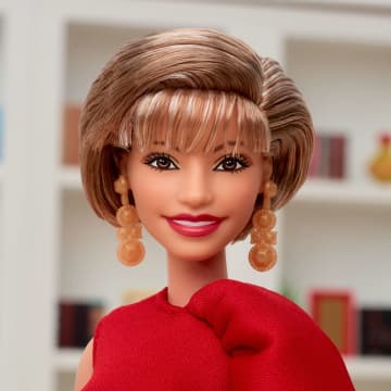 Barbie Inspiring Women Collectible Doll, Isabel Allende in Red Dress & Book Accessory & Pet - Image 3 of 6