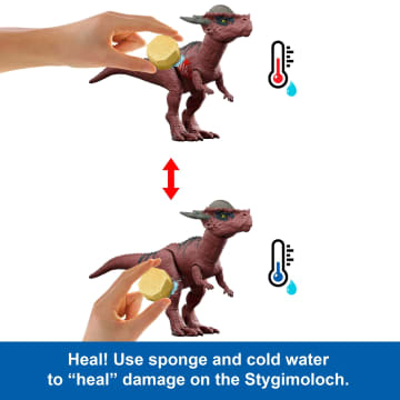 Jurassic World Dino Reveal 2 Dinosaur Toys in Battle Arena, Warm Water Changes Decoration - Image 5 of 6