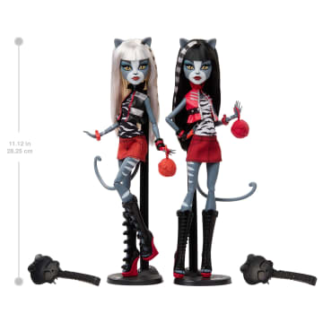 Monster High Boo-Riginal Creeproduction Meowlody And Purrsephone Dolls With Diary And Doll Stands - Image 2 of 6