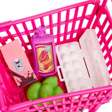 Barbie World Grocery Shopping Toy Set With 11 Doll Accessories including Cart, Food, Bag, & More - Image 3 of 5