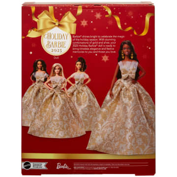 Barbie Signature 2025 Holiday Barbie Fashion Doll, Seasonal Collector, Black Hair With Silver & Gold Gown - Image 6 of 6
