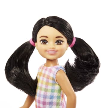 Barbie Chelsea Doll, Small Doll Wearing Removable Plaid Dress With Black Hair & Brown Eyes - Image 2 of 6