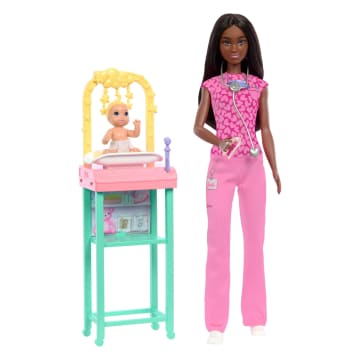 Barbie  Poupée Mode  Pédiatre, Brunette, Poupée Bébé, Meubles et Acc. - Imagen 1 de 6