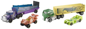 Hot Wheels Super Rigs, 1:64 Scale Toy Car And Matching Transporter, 2 Vehicles - Image 5 of 6