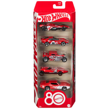 Hot Wheels Core Mattel 80Th Anniversary 5-Pack Of 1:64 Scale Toy Cars With Collectible Deco - Image 1 of 6