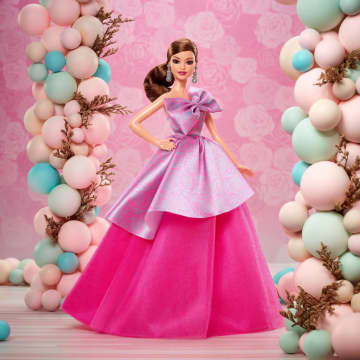 Barbie-Poupée Barbie Joyeux Anniversaire-en Robe Rose Satinée - Imagen 3 de 6