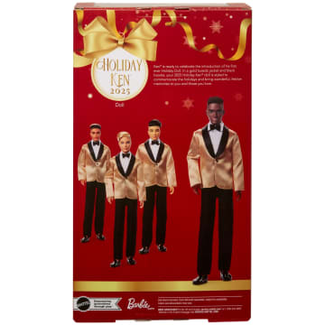 Barbie Signature 2025 Holiday Dark Brown Hair Ken Collectible Fashion Doll Wearing Full Suit With Golden Jacket - Image 6 of 6