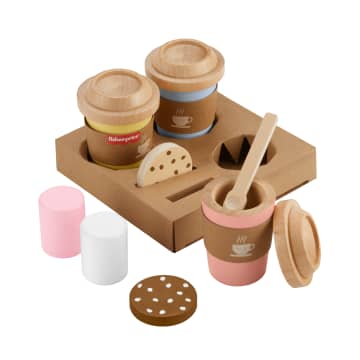 Fisher-Price Wooden Coffee To Go Set, 15-Piece Café Shop Playset Preschool Role-Play