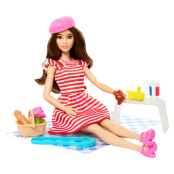 Barbie Pink Passport Paris Doll Set With Clothes & Picnic Accessories, Includes Brunette Doll - Image 3 of 6