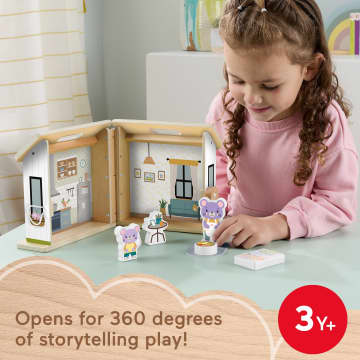 Fisher-Price Wooden On-The-Go Play House Dollhouse With 6 Play Pieces For Preschool Kids - Image 2 of 6