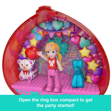 Polly Pocket Doll & Playset, Mattel 80th Anniversary Ring Box, Jewelry Box With Pet And Wearable Ring, Celebration Theme - Imagen 3 de 6