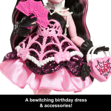 Monster High Scary Sweet Birthday Draculaura Doll in Party Dress With Balloon & Gift - Image 4 of 6