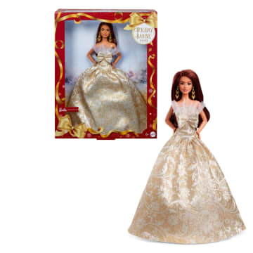 Barbie Signature 2025 Holiday Barbie Fashion Doll, Seasonal Collector, Dark Brown Hair With Silver & Gold Gown - Image 1 of 6