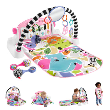 Fisher-Price Glow And Grow Kick & Play Piano Gym Baby Learning Toy With 2 Maracas, Pink - Image 1 of 6