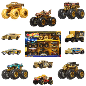 Hot Wheels Monster Trucks Trophy Champions Collection, 5 1:64 Scale Toy Trucks & 6 Die-Cast Cars - Imagen 1 de 6