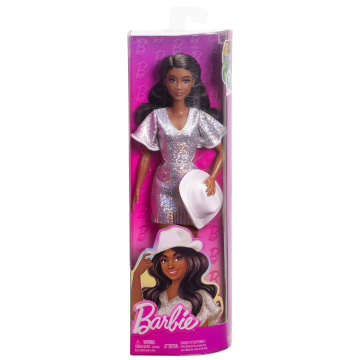Barbie Fashionistas Doll #239 in Sparkly Silver Dress With Cowboy Hat And Boots, Black Hair - Imagem 6 de 6