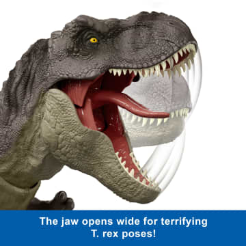 Jurassic World Rebirth Tyrannosaurus Rex Action Figure, Dinosaur Toy, T-Rex Chomp Attack - Imagen 2 de 5