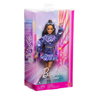 Barbie Fashionista Muñeca Deluxe Cabello Castaño y Cojunto Azul Metálico - Imagen 6 de 6