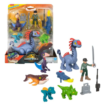 Imaginext Jurassic World Dinossauro de Brinquedo Rebirth Pacote de Dinos Terra, Ar e Mar - Imagen 1 de 6
