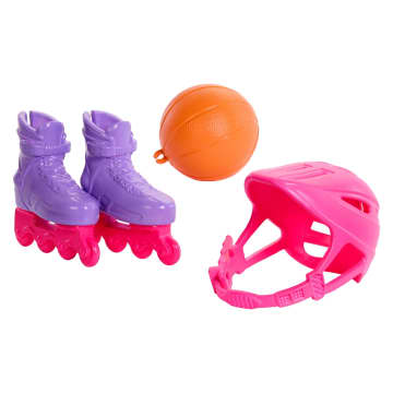 Barbie World Sport Rack Toy Playset With 9 Doll Accessories including Trampoline, Tennis Racket, & Skates - Imagem 2 de 6