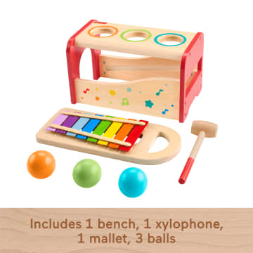 Fisher-Price Wood Toddler Toy Pound & Tap Bench Xylophone, 6-Piece Wooden Musical Activity For Preschool Kids Ages 18+ Months - Imagen 5 de 6