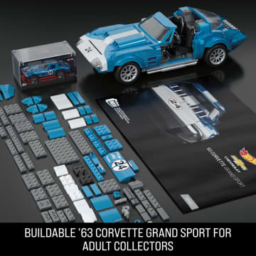 MEGA Hot Wheels 63 Corvette Grand Sport Race Car Building Toy Kit (1060 Pieces) For Collectors - Imagen 2 de 6