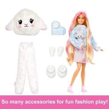 Barbie Cutie Reveal Cozy Cute Tees Doll & Accessories, Lamb in “Dream” T-Shirt, Pink-Streaked Blond Hair & Blue Eyes - Imagen 5 de 6