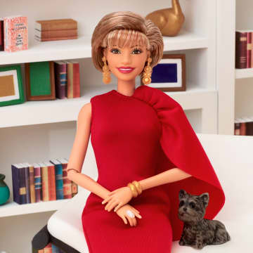Barbie inspiring Women Collectible Doll, Isabel Allende in Red Dress & Book Accessory & Pet - Image 4 of 6