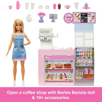 Barbie Coffee Shop Playset With Blonde Barista Doll, Working Coffee Maker & 10+ Accessories - Imagen 3 de 6