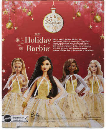 2023 Holiday Barbie Doll, Seasonal Collector Gift, Golden Gown And Black Hair - Image 6 of 6
