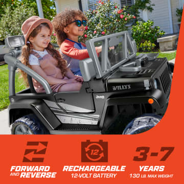 Power Wheels Jeep Wrangler Willys Battery-Powered Ride-On Vehicle With Lights & Sounds, Black - Image 2 of 5