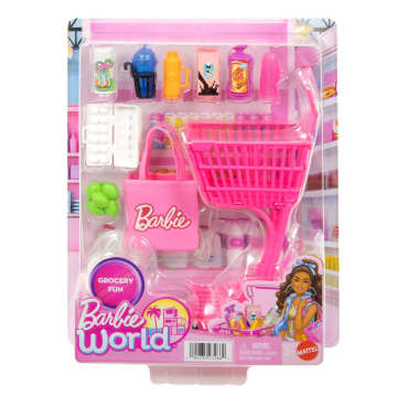 Barbie World Grocery Shopping Toy Set With 11 Doll Accessories Including Cart, Food, Bag, & More - Imagen 6 de 6