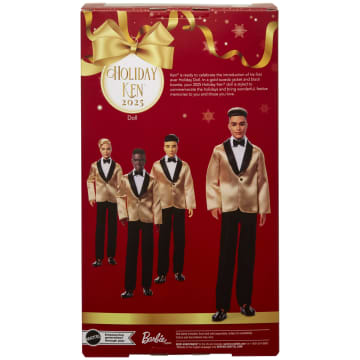 Barbie Signature 2025 Holiday Light Brown Hair Ken Collectible Fashion Doll Wearing Full Suit With Golden Jacket - Imagen 6 de 6