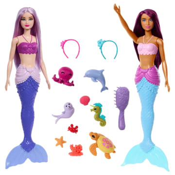 Barbie Mermaid Dolls 2-Pack With Sea Animals, Headbands & Ocean Accessories - Imagen 4 de 5