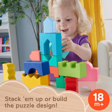 Fisher-Price Wood Toddler Toy Interlocking Blocks Stacking Jigsaw Puzzle With 20 Wooden Pieces For Kids Ages 18+ Months - Image 2 of 6