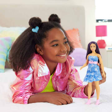 Barbie Fashionistas Doll #231 in Denim Butterfly Dress With Pink Belt, Purple Hair - Image 2 of 6