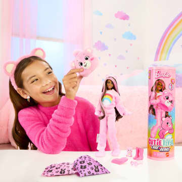 Barbie Cutie Reveal Care Bears Series Doll & Accessories in Cheer Bear Plush Costume, 10 Surprises - Image 2 of 6
