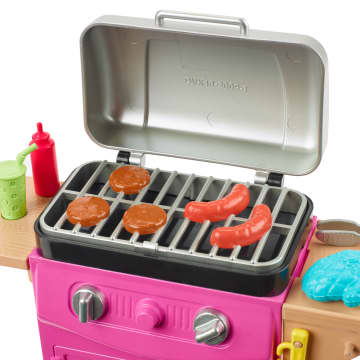 Barbie World Toy BBQ Grill Playset With 7 Dollhouse Accessories Including Grill With Working Lid & Food - Image 3 of 6