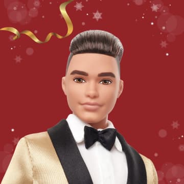 Barbie Signature 2025 Holiday Light Brown Hair Ken Collectible Fashion Doll Wearing Full Suit With Golden Jacket - Imagen 2 de 6