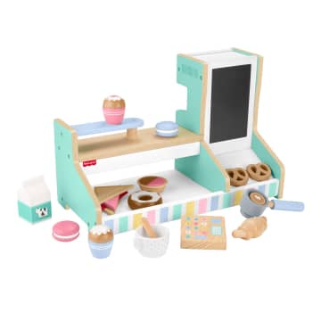 Fisher-Price Wooden Coffee Shop Set For Preschool Pretend Play, 20 Wood Pieces