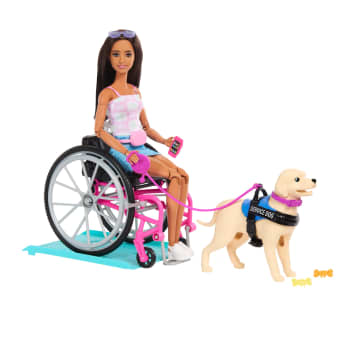 Barbie Doll & Service Dog Playset With Wheelchair, Ramp & Accessories, Brunette Fashion Doll - Imagem 1 de 5