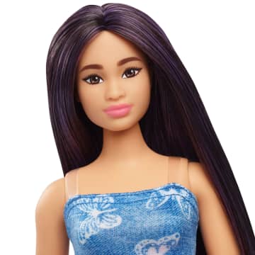 Barbie Fashionistas Doll #231 in Denim Butterfly Dress With Pink Belt, Purple Hair - Image 3 of 6